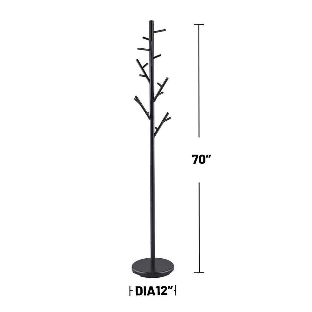 English Elm 18 Matte Black Freestanding Coat Rack with 18 Staggered Hooks, Weighted Base, Sculptural Tree-Inspired Design for Small Entryways and Offices B016P381128