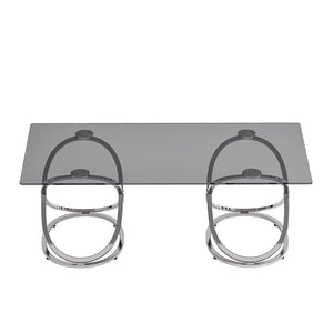 English Elm 31.50'' Sculptural Chrome Ring Base Coffee Table Gray Tempered Glass Luxury Living Room W757P412775