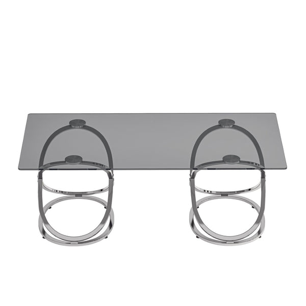English Elm 31.50'' Sculptural Chrome Ring Base Coffee Table Gray Tempered Glass Luxury Living Room W757P412775