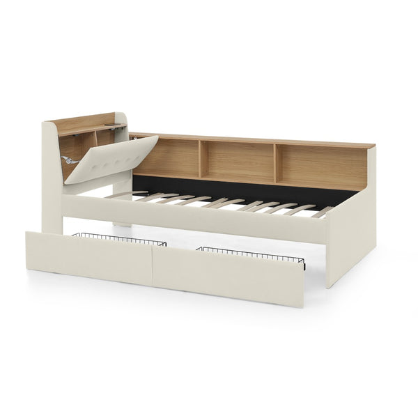 English Elm Twin Size Velvet Day Bed With Storage Drawers, Wireless Charging & Led Lights - Elegant & Functional W1413S00109-GIGA