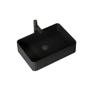 English Elm 20'' Ceramic Vessel Sink 20'' Rectangular Striped Basin Glossy French-Style Rim Durable Easy-Clean Black W2615P193352