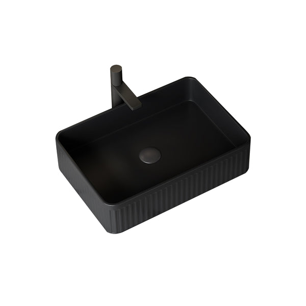 English Elm 20'' Ceramic Vessel Sink 20'' Rectangular Striped Basin Glossy French-Style Rim Durable Easy-Clean Black W2615P193352