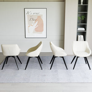 English Elm A set of 4 dining chairs featuring ergonomic PU upholstery, sturdy black metal legs and modern flair Black White W2189S00744