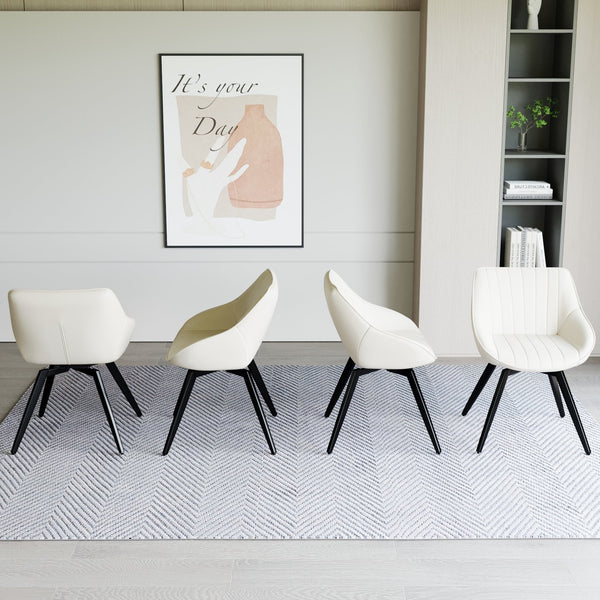 English Elm A set of 4 dining chairs featuring ergonomic PU upholstery, sturdy black metal legs and modern flair Black White W2189S00744