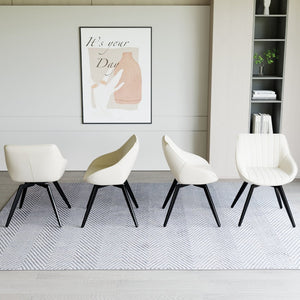 English Elm A Set of 4 Mid-century Pu Leather Dining Chairs with Black Metal Legs W2189S00833