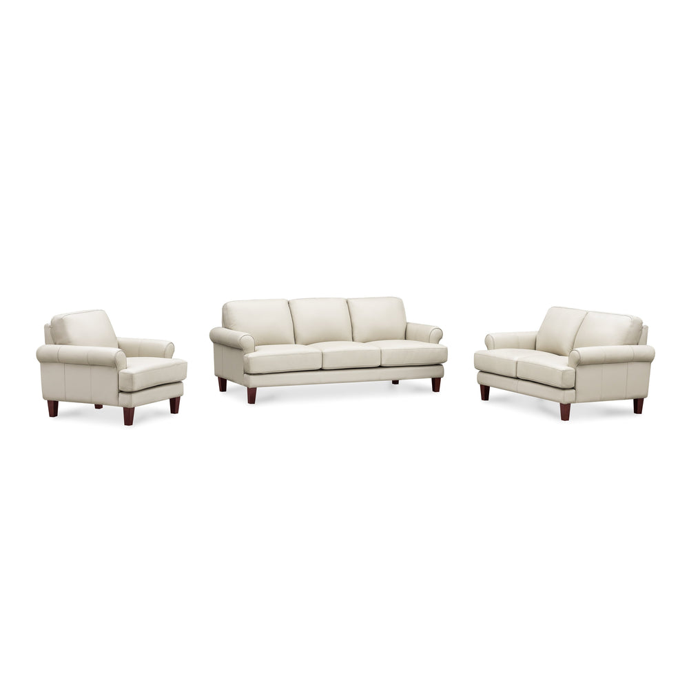 English Elm Dawn Leather Loveseat with Top-Grain Seating, Pocket Coil Cushions, Feather-Memory Foam Comfort Off White B2705P338100