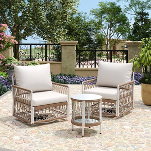 English Elm Christopher Knight Home® - 3-Piece Bohemian Outdoor Furniture Set - Swivel Chairs & Glass Table - Stylish, Durable, Waterproof Cushions N767P306731B_N767P306733B