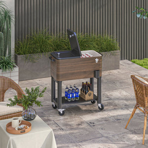 English Elm Outsunny Rolling Steel Beverage Cart Outdoor Cooler with Locking Wheels and Storage Shelf W2225P174310