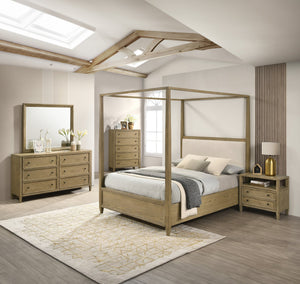 English Elm 1pc Rustic Charm Queen Bed with Soft Greige Finish, Natural Wood Grain Footboard Bench Panel Brown 88.81 L x 20.66 W x 7.36 H B2741S00262