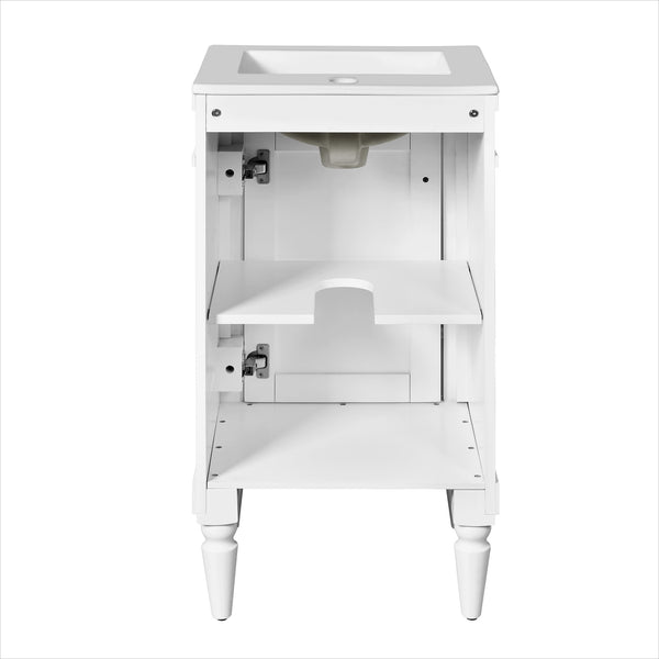 English Elm 18-Inch Modern Bathroom Vanity with Sink Compact Retro Design Durable MDF & Solid Wood Legs Storage-Friendly White N710P257401K