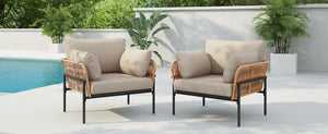 English Elm Christopher Knight Home® - [Set Of 2] 36" Beige Rope Iron Lounge Chairs With Cushions - Perfect For Indoor & Outdoor Spaces N767P237035N_2