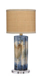 Abstract Ceramic Table Lamp with Artisan Raffia Shade, Unique Reactive Glaze & Acrylic Base