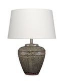 Avondale Ceramic Table Lamp – Artisan-Crafted with Gray Glaze, Linen Shade & Elegant Silver Accents