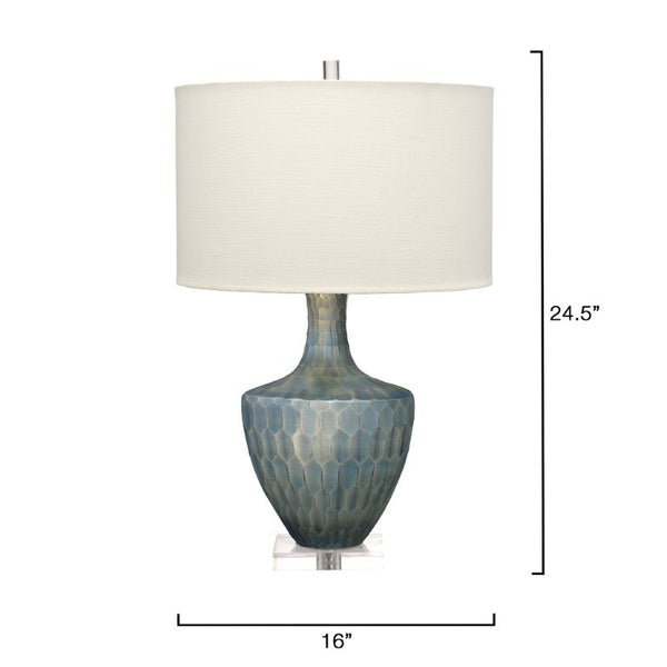 Boa Hand Etched Glass Table Lamp with Linen Drum Shade and Mercury Finish Glamour