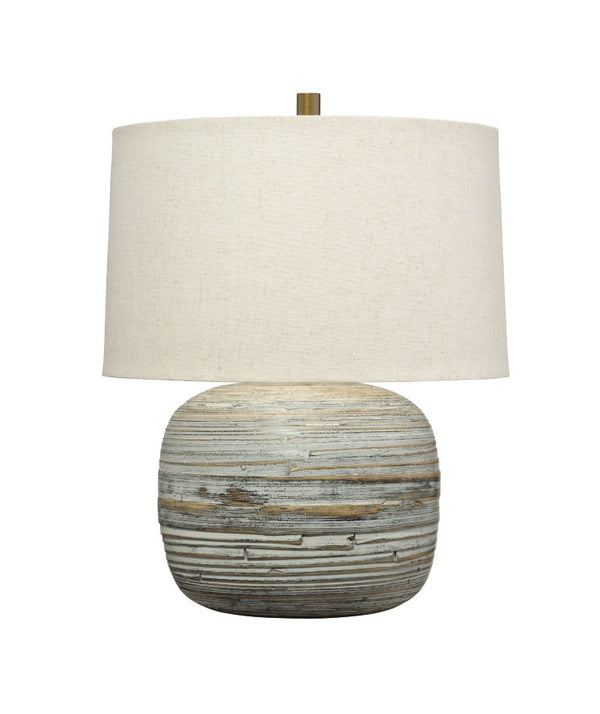 Jamie Young Co. Cocoon Handcrafted Bamboo Table Lamp with Linen Drum Shade and Brass Accents 9COCOONTLWH