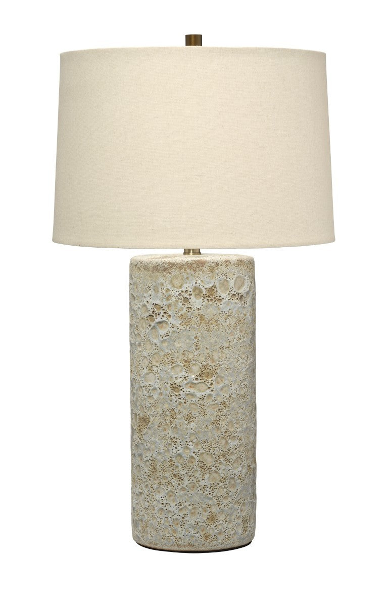 Jamie Young Co. Lava Handcrafted Ceramic Table Lamp with Reactive Glaze Finish and Linen Drum Shade 9LAVATLVC