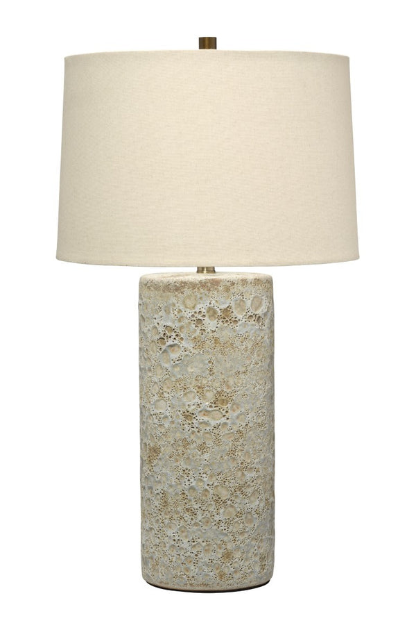 Jamie Young Co. Lava Handcrafted Ceramic Table Lamp with Reactive Glaze Finish and Linen Drum Shade 9LAVATLVC
