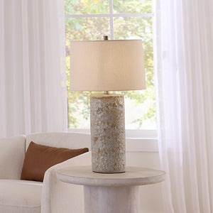 Lava Handcrafted Ceramic Table Lamp with Reactive Glaze Finish and Linen Drum Shade