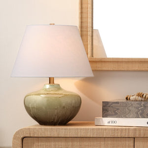 Monroe Handcrafted Ceramic Table Lamp with Linen Shade and Antique Brass Hardware