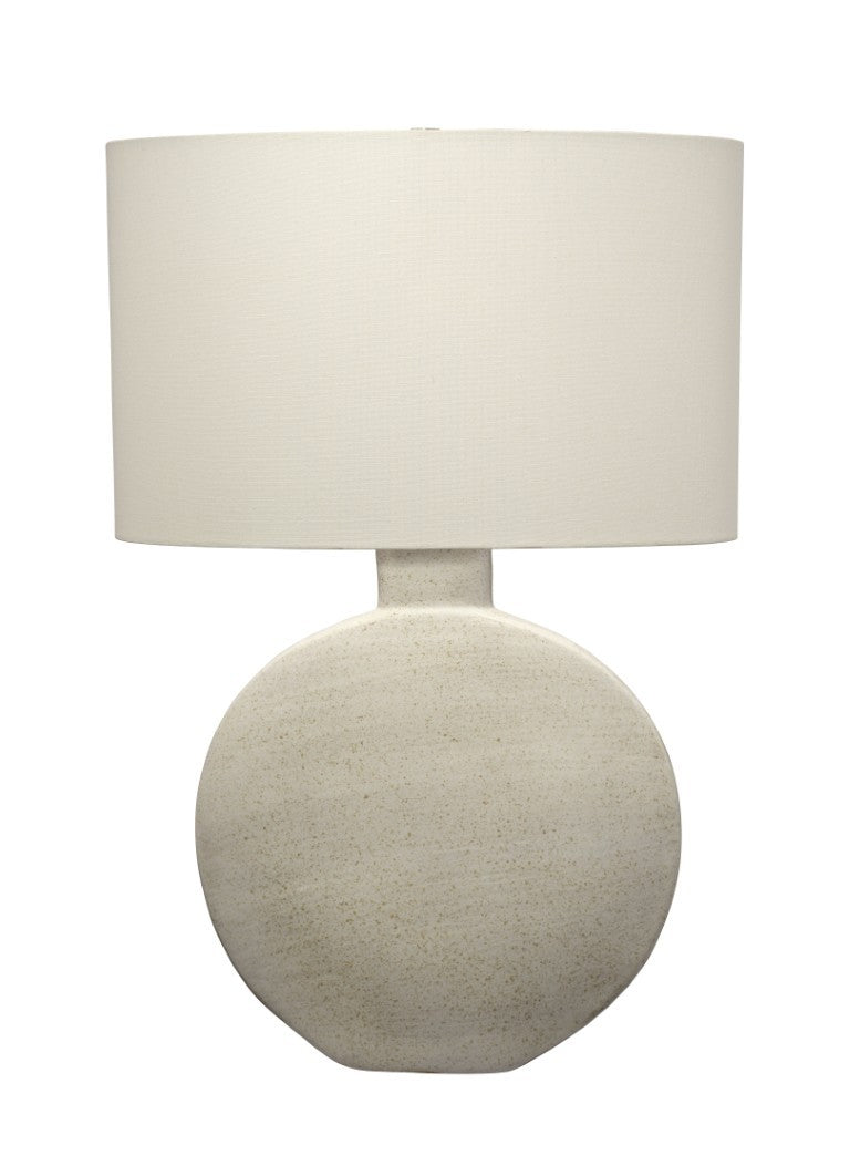 Jamie Young Co. Moon Hand-glazed Ceramic Table Lamp with Linen Oval Shade Artisan Speckled Base 9MOONTLCRM