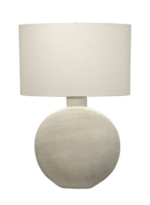 Jamie Young Co. Moon Hand-glazed Ceramic Table Lamp with Linen Oval Shade Artisan Speckled Base 9MOONTLCRM
