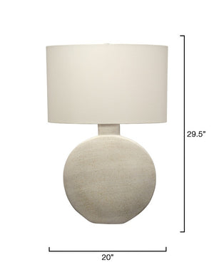 Moon Hand-glazed Ceramic Table Lamp with Linen Oval Shade Artisan Speckled Base