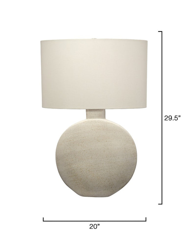 Moon Hand-glazed Ceramic Table Lamp with Linen Oval Shade Artisan Speckled Base