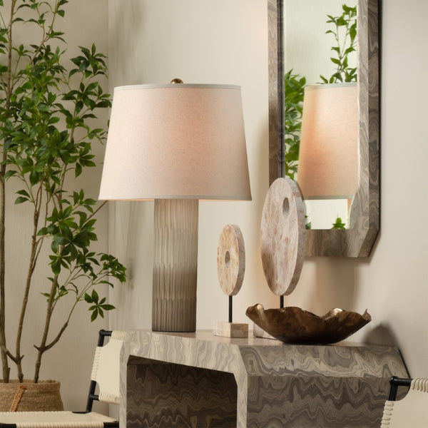 Phoenix Hand-cut Glass Table Lamp with Linen Shade Soft Ombre Neutral Tones