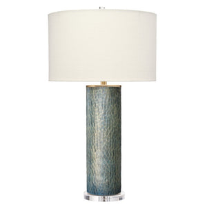 Jamie Young Co. Viper Hand Etched Glass Table Lamp with Linen Drum Shade and Mercury Finish 9VIPERTLINEG