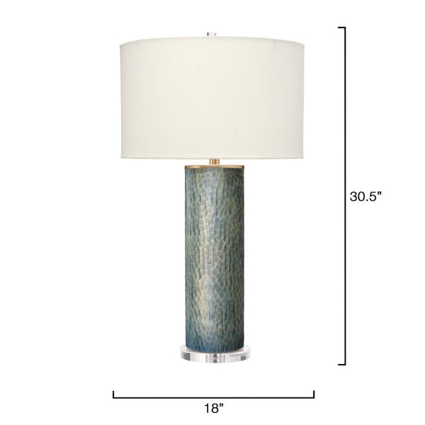 Viper Hand Etched Glass Table Lamp with Linen Drum Shade and Mercury Finish