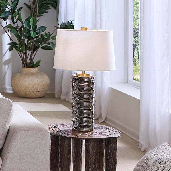 Jamie Young Co. Wright Ceramic Table Lamp With Linen Shade Espresso Ceramic,Metal 9wrighttles