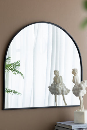 English Elm 33" Arched Decorative Accent Mirror with Black Iron Frame, Modern Wall or Mantel Mirror for Entryway W2078P195624