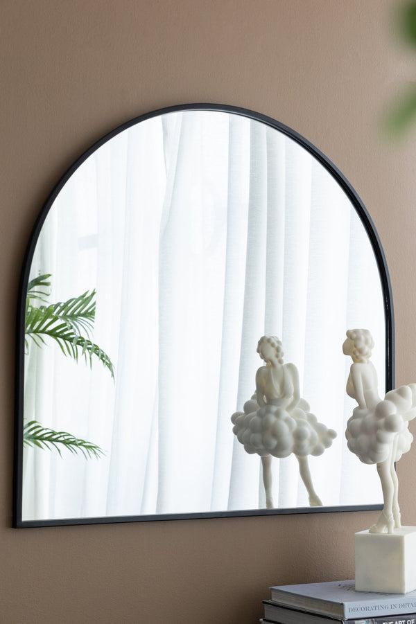 English Elm 33" Arched Decorative Accent Mirror with Black Iron Frame, Modern Wall or Mantel Mirror for Entryway W2078P195624