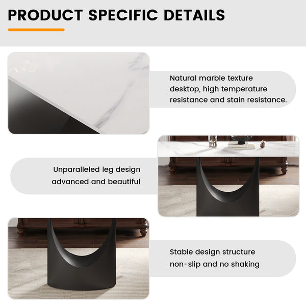 English Elm 63" Modern Dining Table With Durable Sintered Stone Top & Black Iron Legs – Seats 6-8 Comfortably! W1535S00557