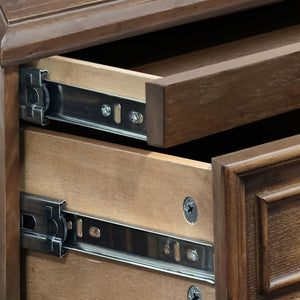 English Elm Farmhouse Nightstand Pine Wood Four Drawer Storage with Pull Out Tray Gourd Legs Walnut Brown W1716P399634