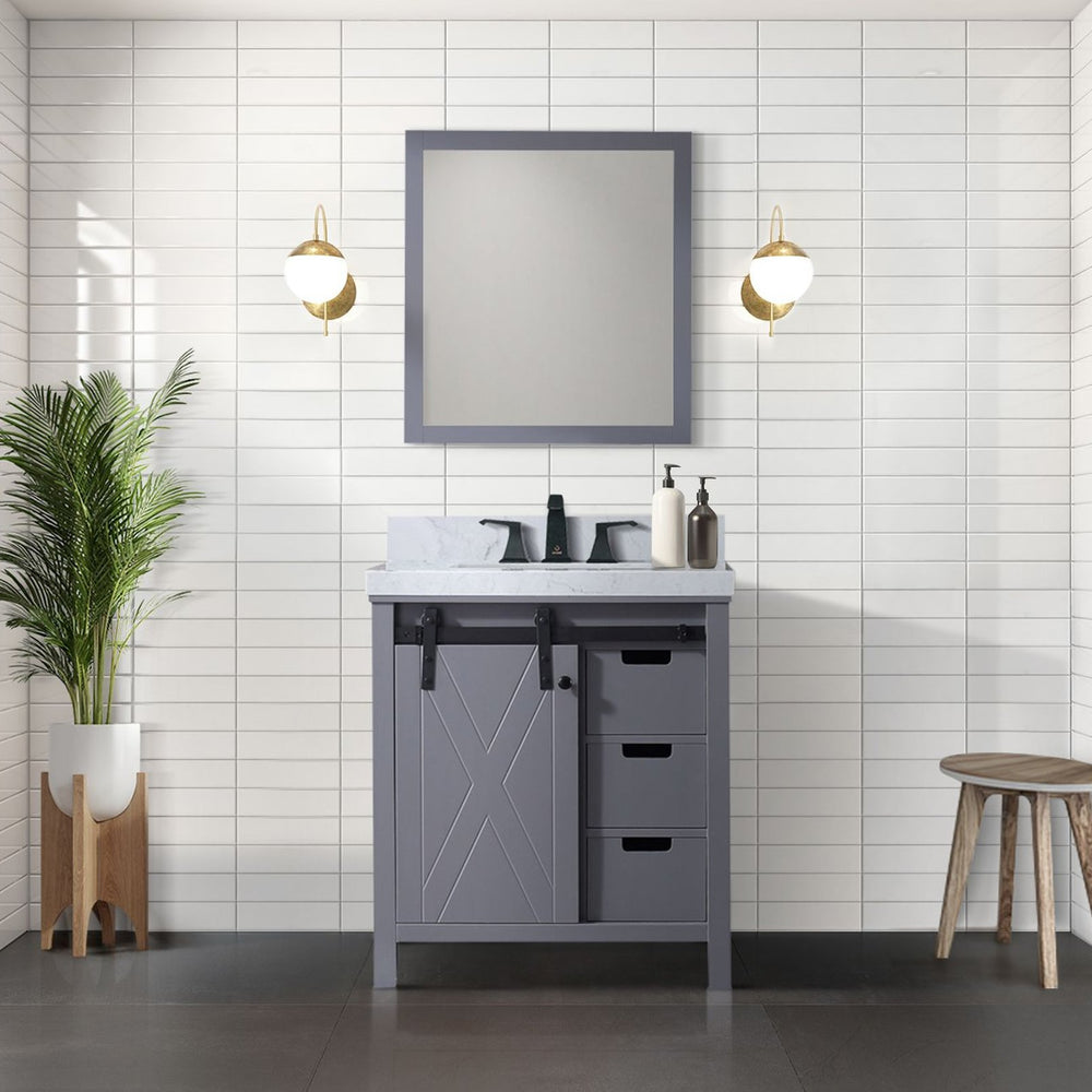 English Elm Dark Grey Bath Vanity Set With Carrara Marble Countertop & Framed Mirror - Stylish Storage Solution B2731S00712