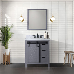 English Elm Dark Grey Bath Vanity Set With Carrara Marble Countertop & Framed Mirror - Stylish Storage Solution B2731S00712