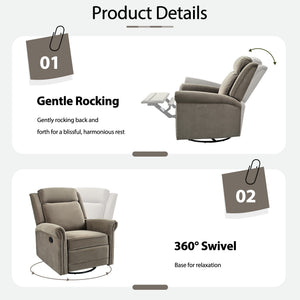 English Elm Christopher Knight Home® - 360° Swivel Recliner Plush Velvet Manual Rocker with Infinite Recline Support for Living Room Comfort Light Brown N763P202666F