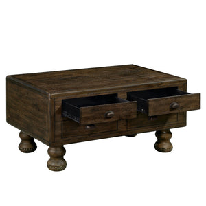 English Elm Solid Wood Rectangle Coffee Table With Antique Finish, 4 Drawers, Rivet Legs - Rustic Charm For Living Room W1202P176740-GIGA
