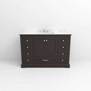 English Elm Espresso 48" Single Bath Vanity with Carrara Marble Top, Soft-Close Drawers & Chrome Faucet Set B2731P258363
