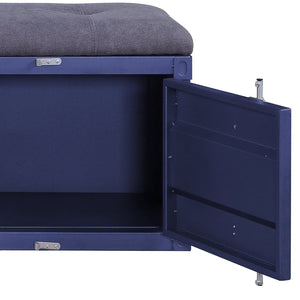 English Elm Grey Modern Industrial Storage Bench with Padded Grey Seat, Blue Metal Doors, Middle Shelf & Locking Cabinet B062P186445