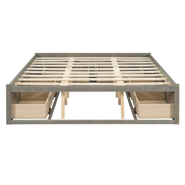 English Elm Queen Platform Bed with Six Storage Drawers Low Profile Frame for Modern Bedrooms Antique Gray N708P263022E