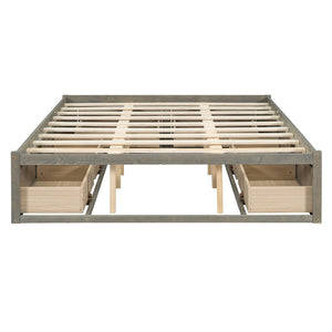 English Elm Queen Platform Bed with Six Storage Drawers Low Profile Frame for Modern Bedrooms Antique Gray N708P263022E-1