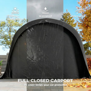 English Elm Portable Steel Frame Carport Canopy Upf50 Pe Cover Full Enclosure Vehicle Shelter Dark Gray T3971S00116