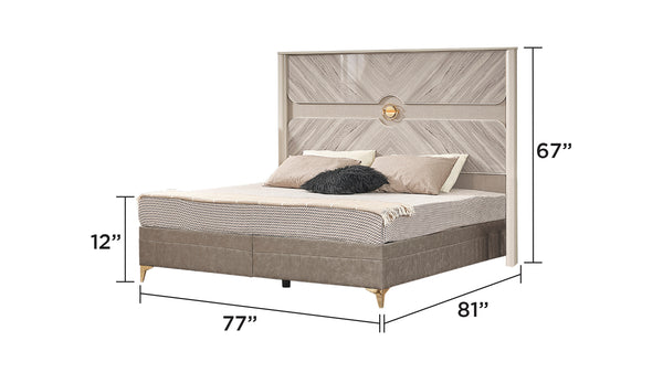 English Elm Eternity King Size Bed With Hydraulic Lift Storage, Gold Accents & Eucalyptus Veneer Finish B009S01869