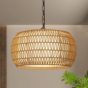 English Elm Rattan 5-Light Farmhouse Chandelier — Handwoven Boho Rattan & Metal Pendant Light, Height Adjustable W2738P324209
