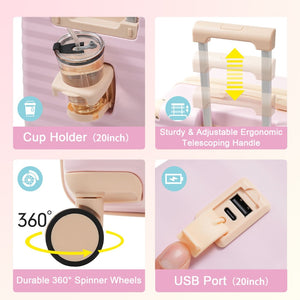 English Elm Luggage 5 Piece Abs Hardshell Travel Set with Usb Port Spinner Wheels and Tsa Lock Pink N732P265290U