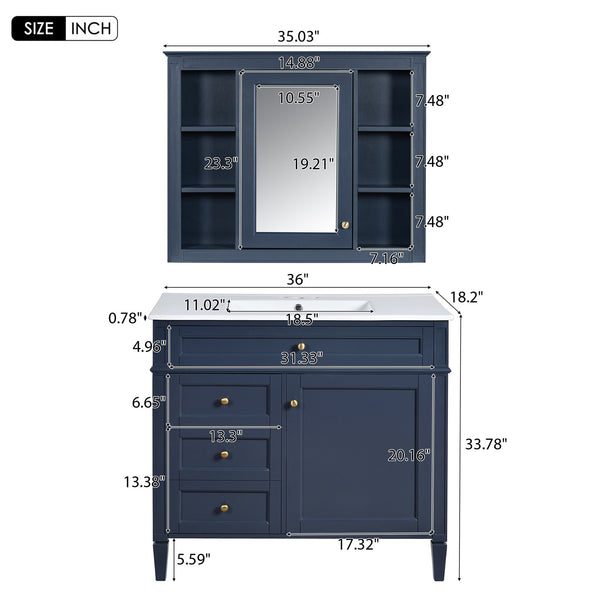 English Elm 36'' Modern Bathroom Vanity With Medicine Cabinet, Soft-Close Doors & Ample Storage For Essentials SW000134AAC-1
