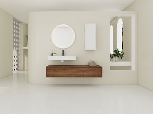 English Elm 60 Inch Wall-Mounted Bathroom Vanity Set With Resin Sink, Soft-Close Drawers, And Side Cabinet Space W999S00284