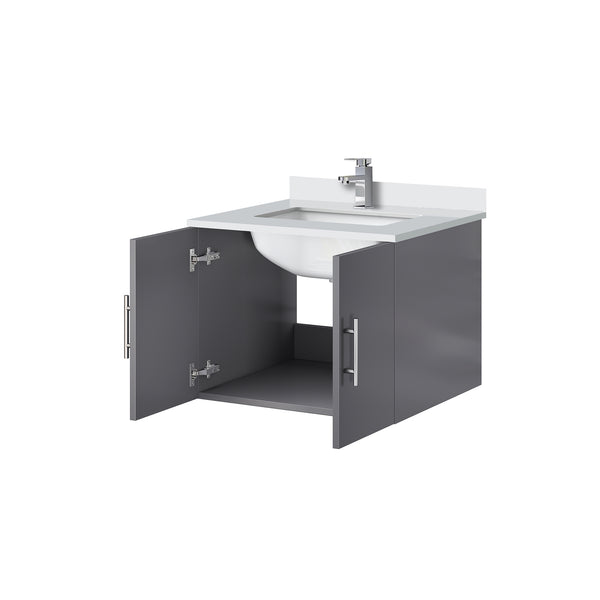 English Elm Dark Grey Bath Vanity With White Quartz Top & Faucet Set - Modern, Compact Design For Small Spaces B2731P258556